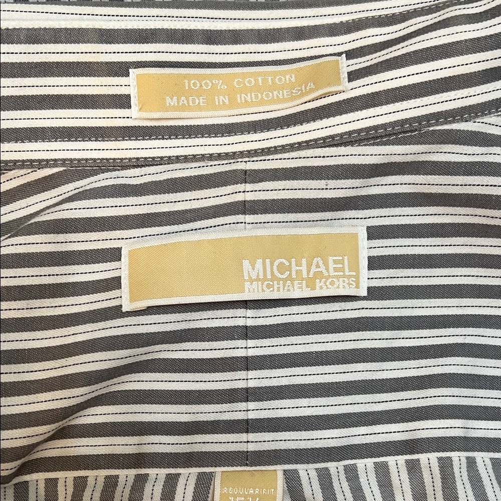 MICHAEL Michael Kors Striped Dress Shirt Size 151/2 32/33 100%Cotton Regular Fit - Picture 6 of 10
